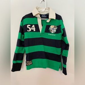 Live for Rugby Ireland kids shirt 1-2 years blue green stripe pullover collar 54